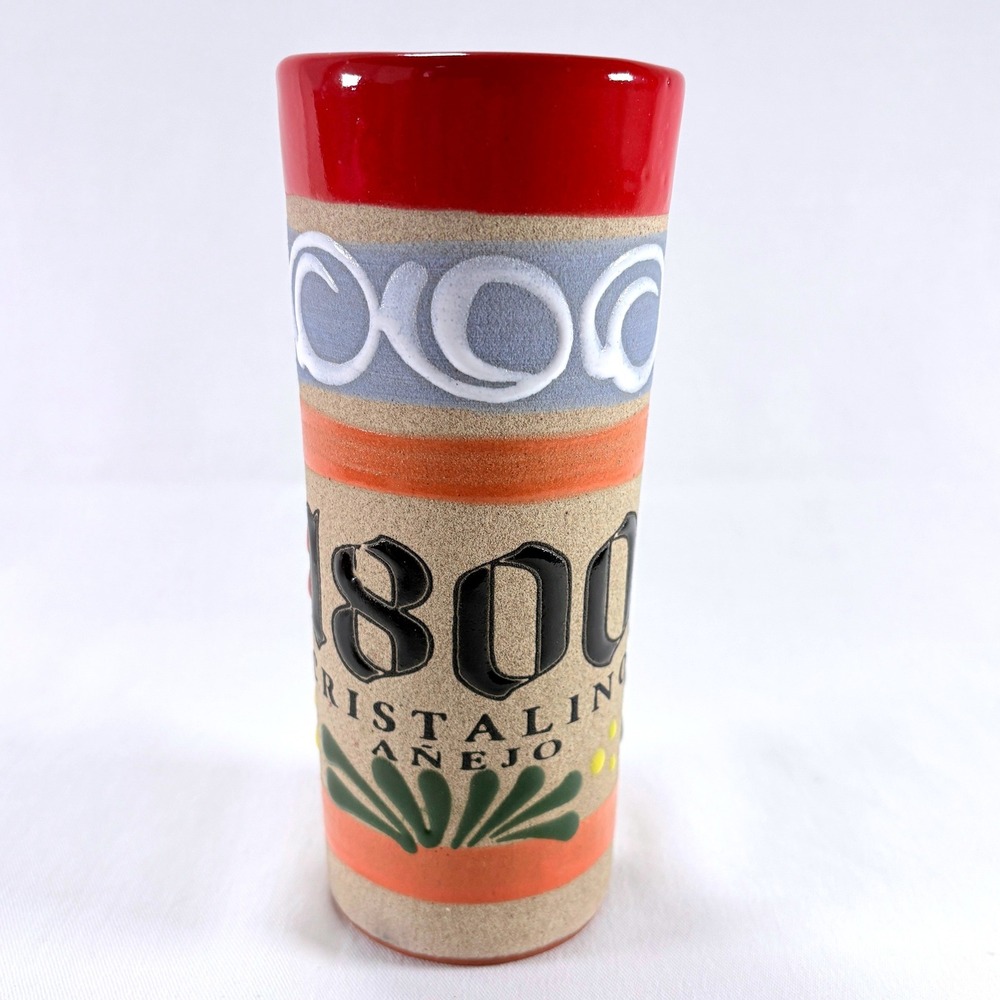 1800 Tequila Promotional Mexican Clay Hand Painted Mexico Cantarito Cup